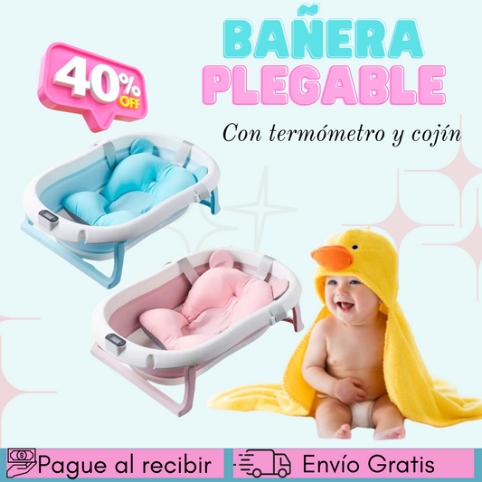 Bañera Plegable Con Termómetro + Cojín